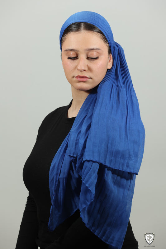 Crinkled Blue Long Scarf