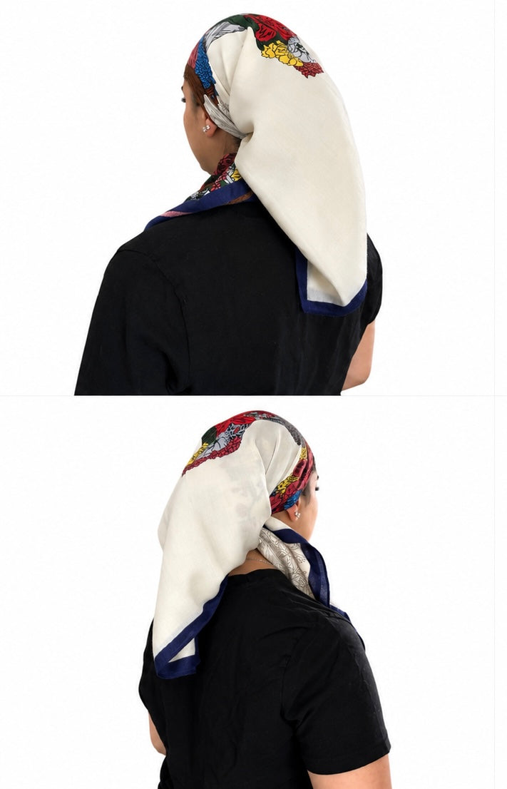 White floral square scarf