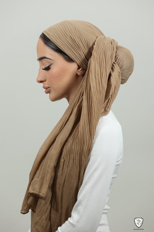 Crinkled Beige Long Scarf