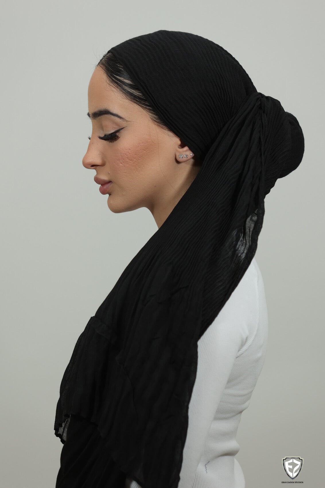 Crinkled Black Long Scarf