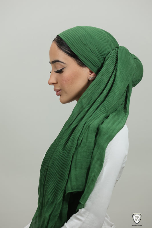 Crinkled Green Long Scarf