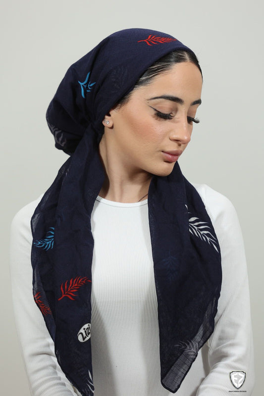 Leaves navy/colorful square scarf