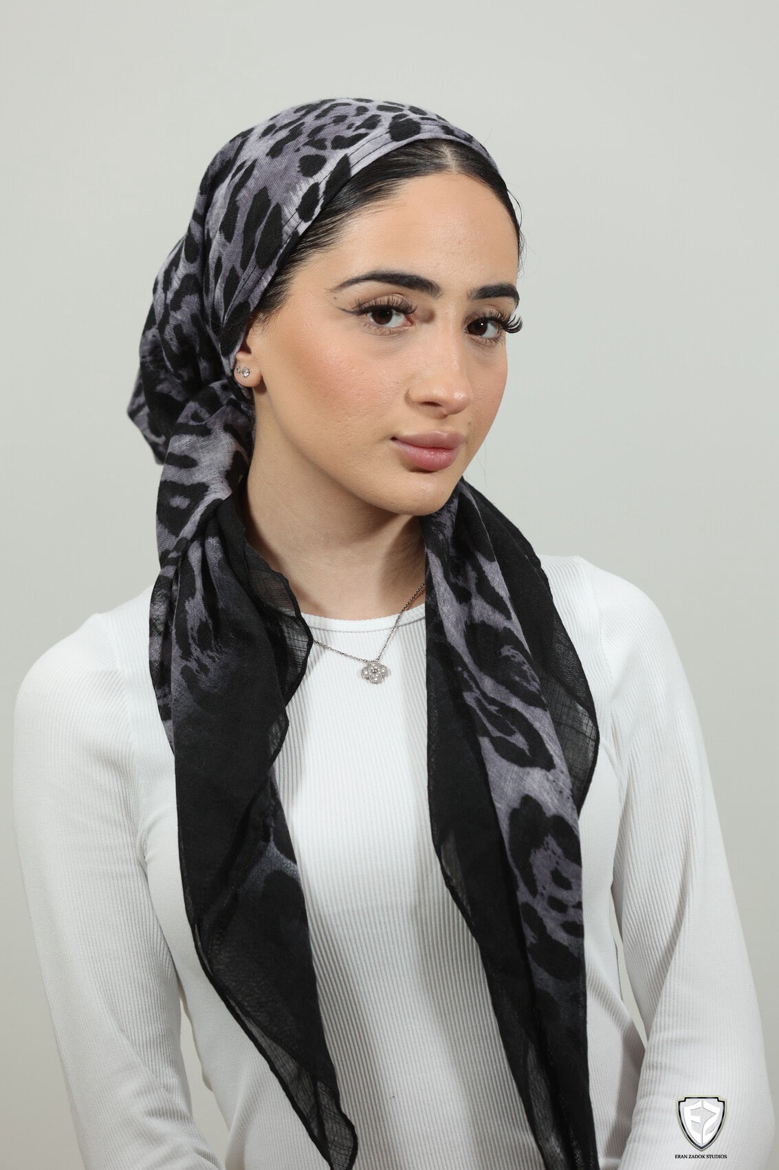 Grey black leopard square scarf