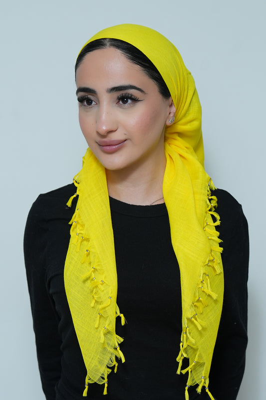 Beaded Yellow Square Scarf