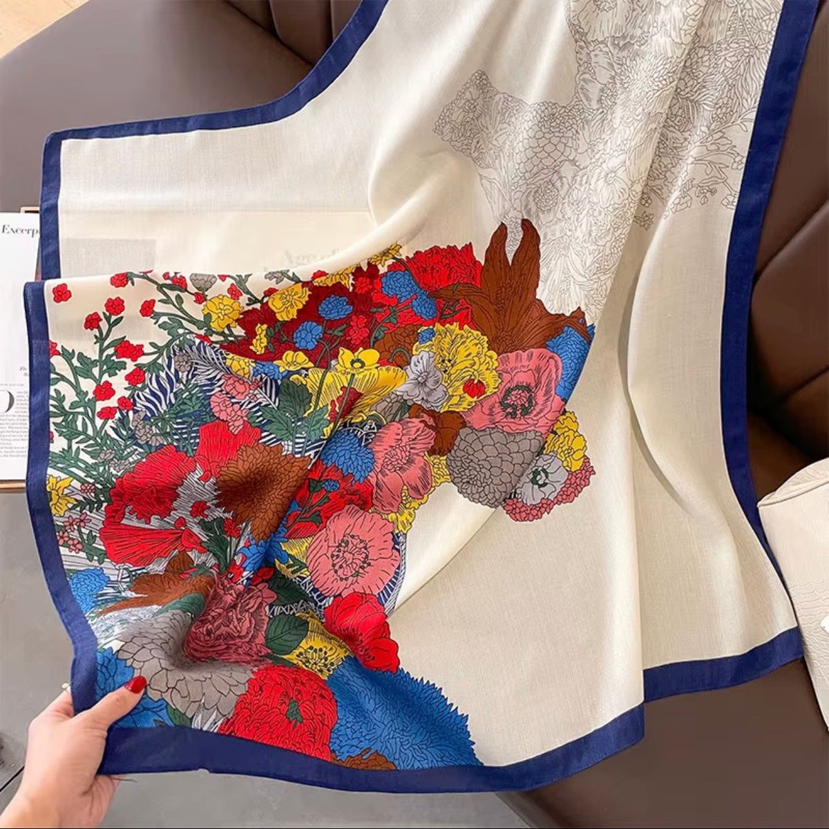 White floral square scarf