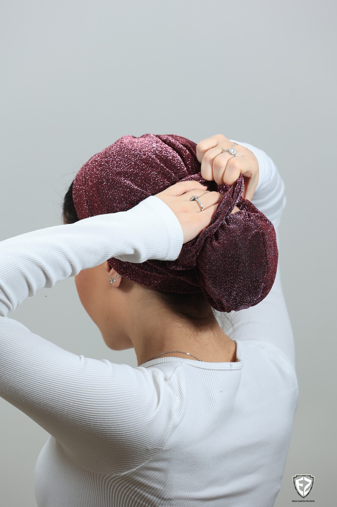 Purple Sparkly Turban W Scrunchy